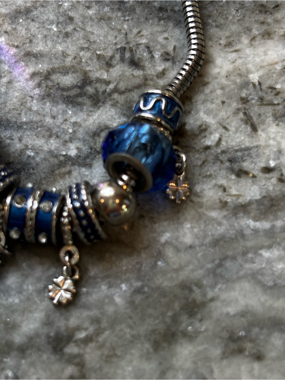 Silver-Tone Blue Bead Charm Bracelet - Picture 3 of 4